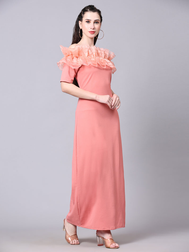 peach designer cotton off solder  women's regular fit dress
