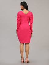 pink designer cotton v neck women's regular fit dress