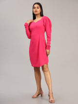 pink designer cotton v neck women's regular fit dress