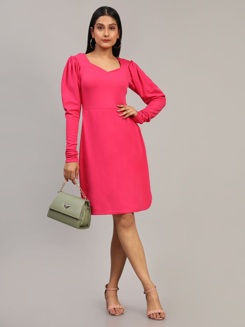 pink designer cotton v neck women's regular fit dress