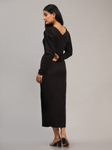 black designer cotton boat neck  women's regular fit dress