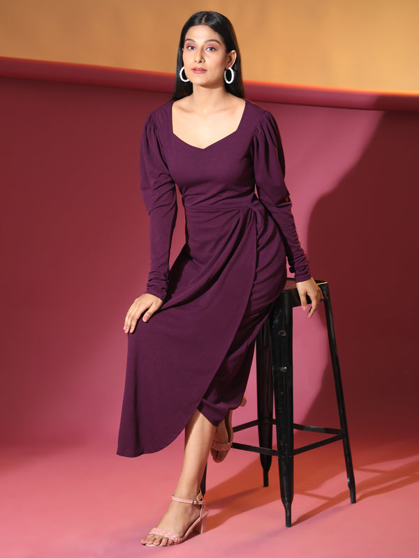 purple designer cotton boat neck  women's regular fit dress