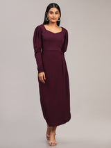 purple designer cotton boat neck  women's regular fit dress