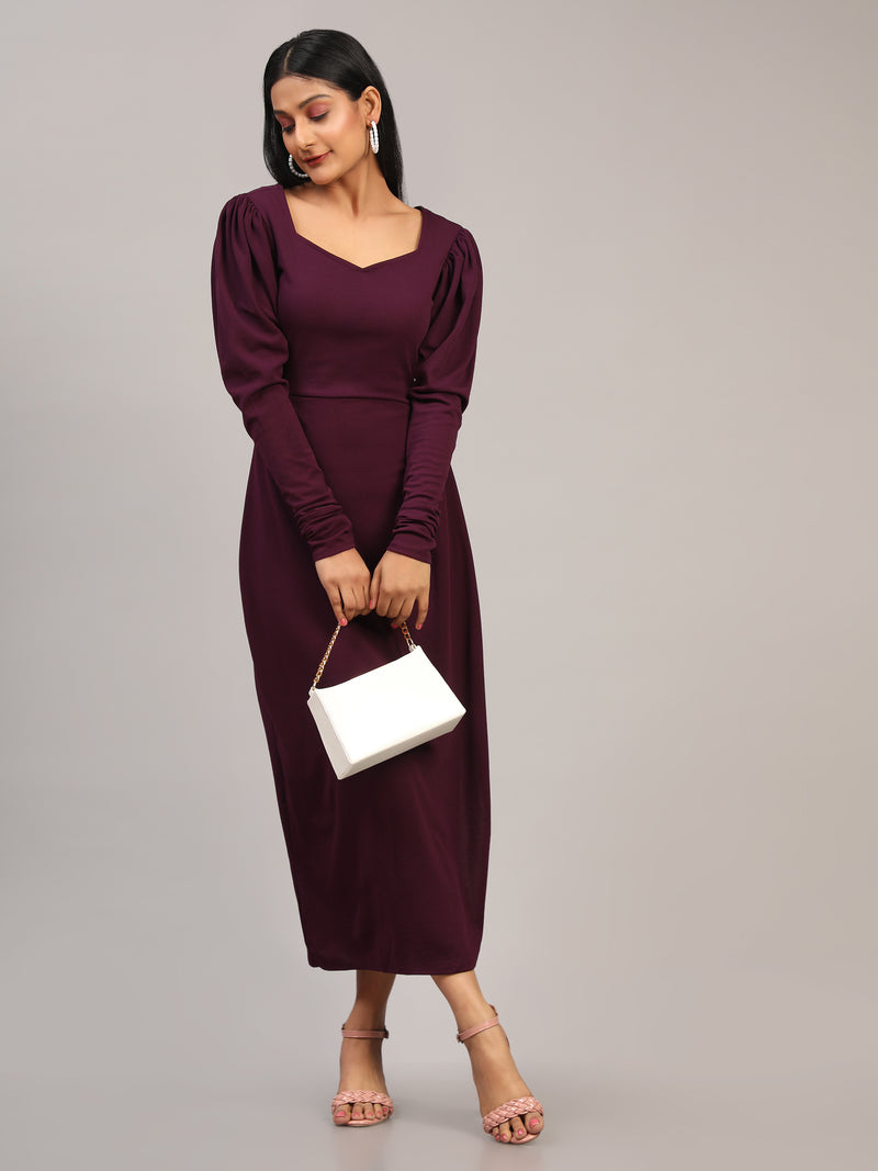 purple designer cotton boat neck  women's regular fit dress