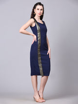 blue designer cotton v neck women's regular fit dress