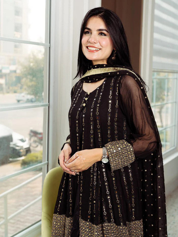 black georgette gown with dupatta