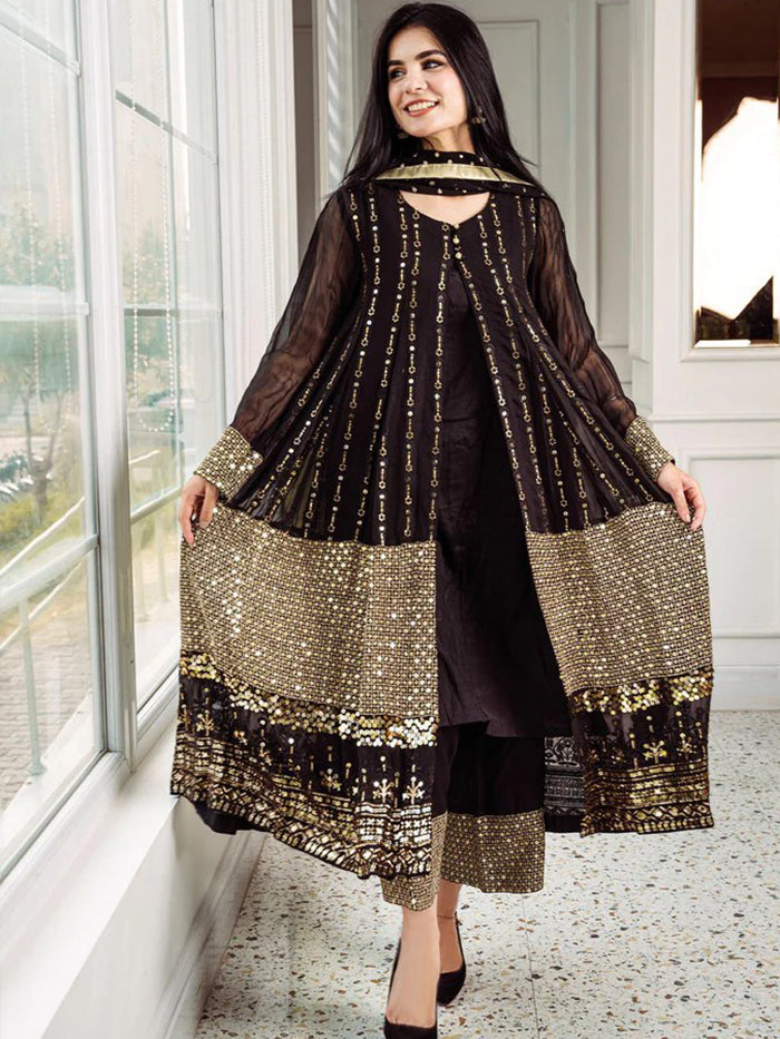 black designer gown with dupatta
