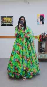 heavy organza gown with dupatta.