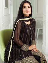 black georgette designer gown with dupatta