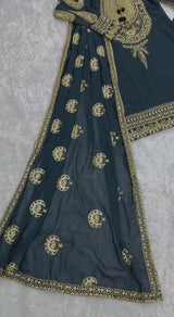 Black fox georgette  with embroidery sequence work sarara palazzo per