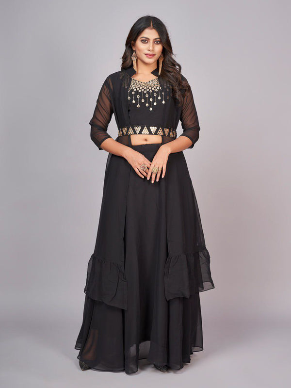 Black Designer Georgette Fully Stitch Lehenga Choli With Embroidery Work