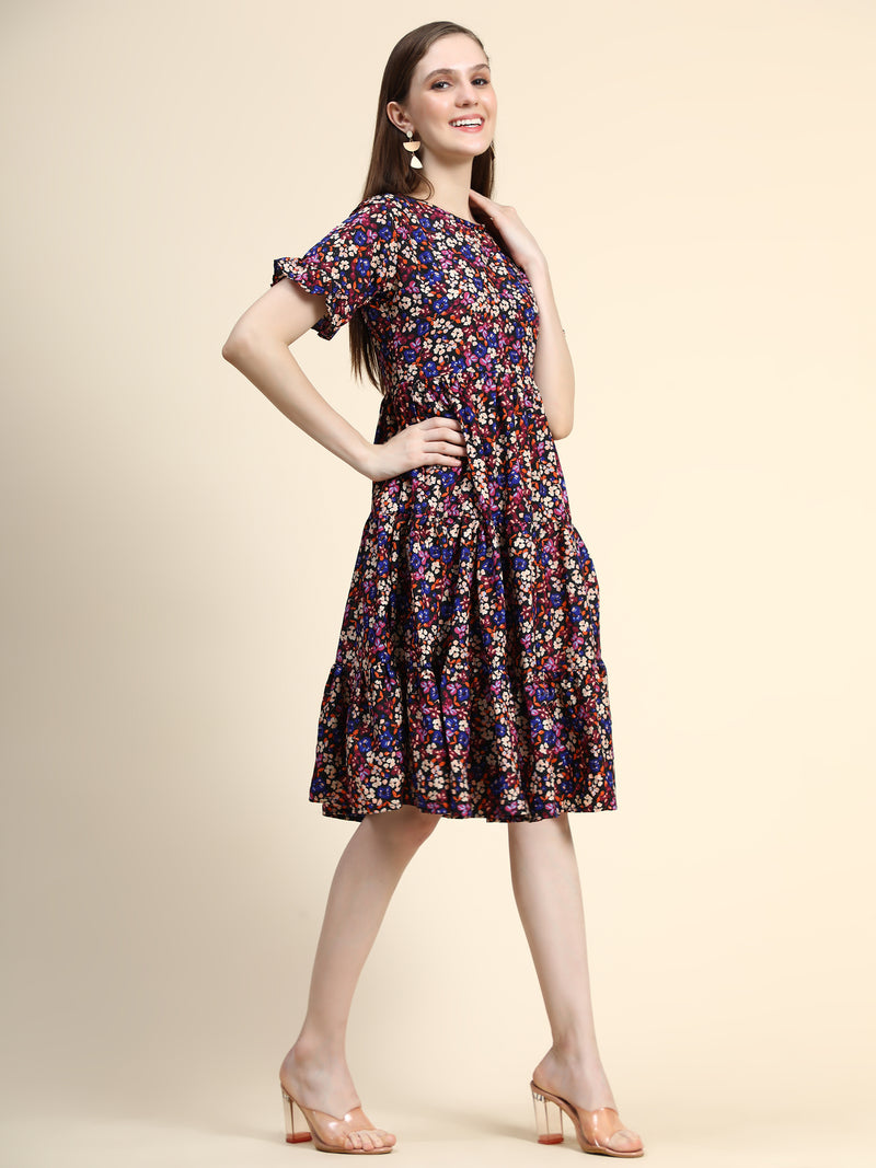 multicolor designer cotton round neck women's regular  dress