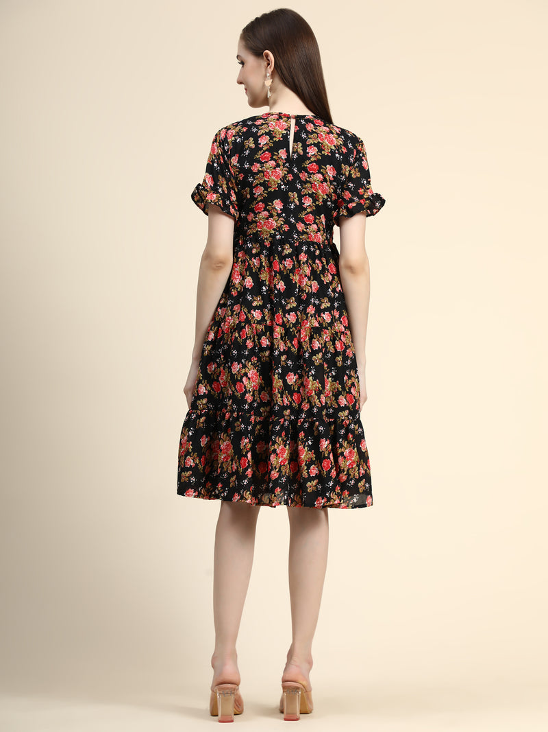 multicolor designer cotton round neck women's regular  dress