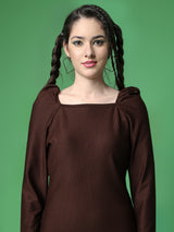 brown designer cotton u neck women's regular fit dress