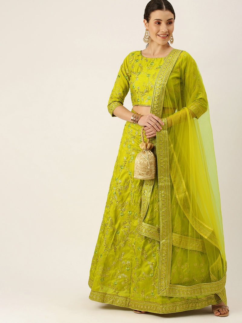 light green silk lehenga choli for women