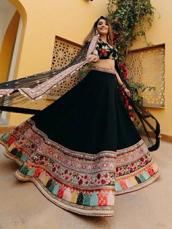 Black Georgette Lehenga Choli With Embroidery Sequence Work