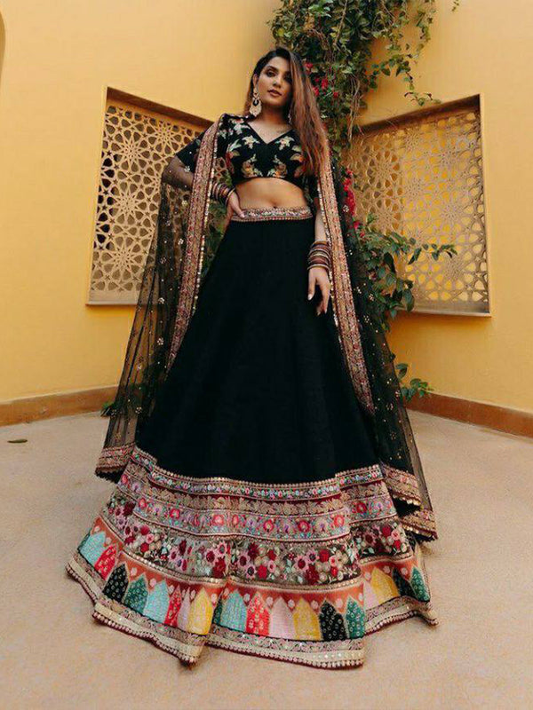 Black Georgette Lehenga Choli With Embroidery Sequence Work