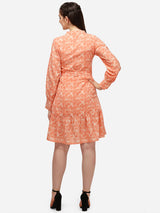 orange designer cotton round neck women's regular  dress