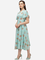 Sky Blue Designer Cotton Round Neck Women's Regular  Dress