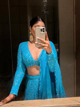 blue designer soft net lehengha choli with dupatta for women's