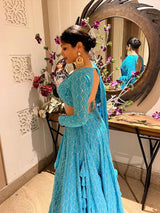 blue designer soft net lehengha choli with dupatta for women's