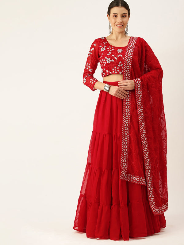 Red  Designer Georgette  With Embroidery  Lehenga Choli For Women