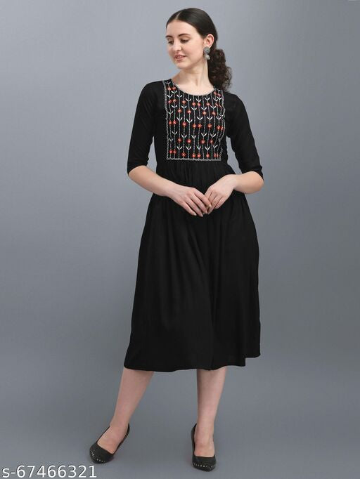 Black Rayon Kurti With Embroidery Work