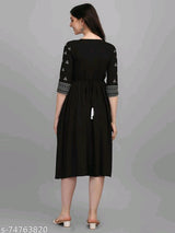 Black Rayon Half Sleeve Kurti With Embroidery Work