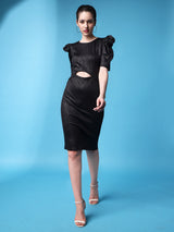 black designer cotton round neck women's regular fit dress