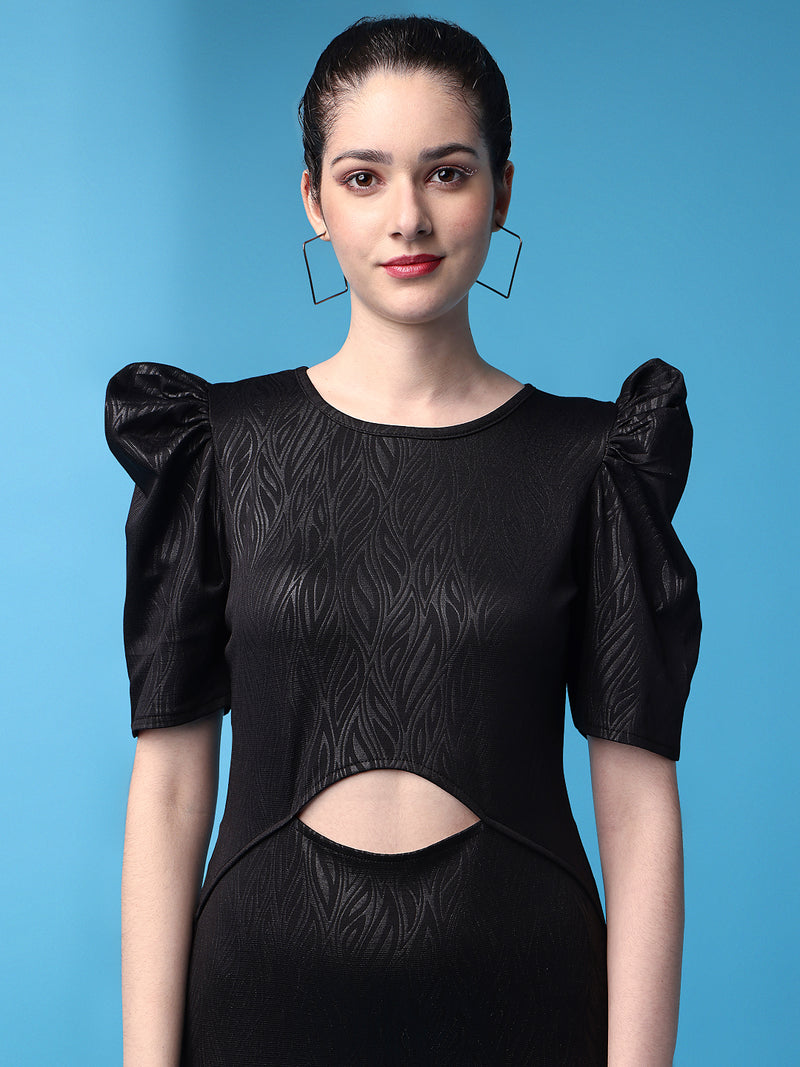 black designer cotton round neck women's regular fit dress