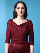 maroon designer cotton round neck women's regular  dress