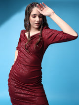 maroon designer cotton round neck women's regular  dress