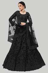 black designer trendy and fancy net embroidery work lehenga choli for women