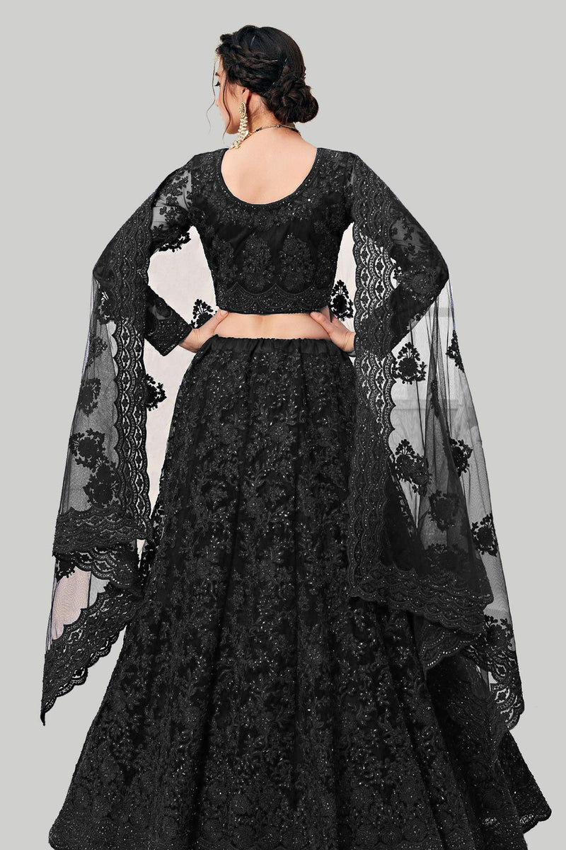 black designer trendy and fancy net embroidery work lehenga choli for women