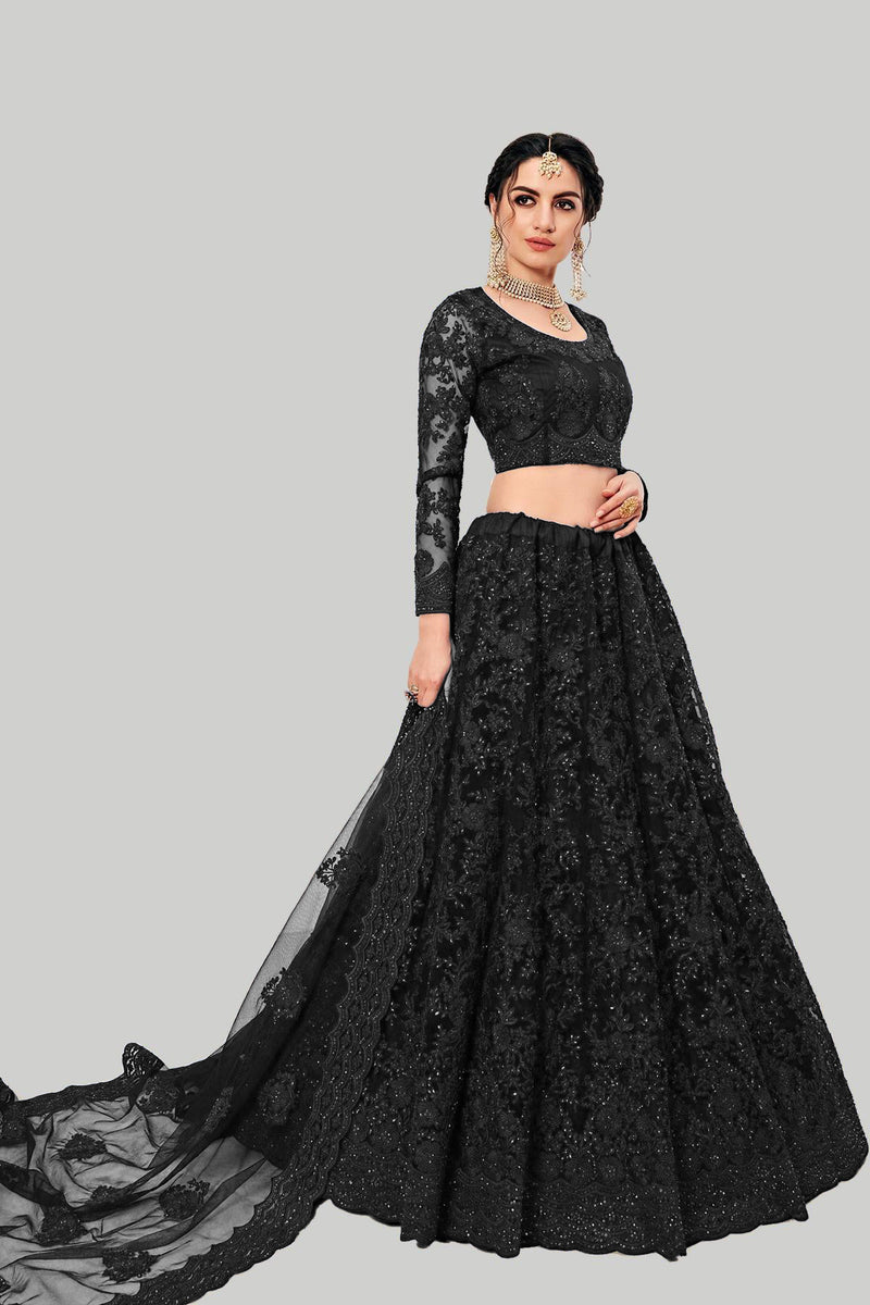 black designer trendy and fancy net embroidery work lehenga choli for women