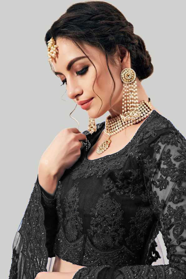 black designer trendy and fancy net embroidery work lehenga choli for women
