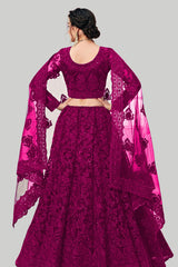 pink designer net embroidery work lehenga choli for women