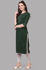 Green Cotton Half Sleeve Kurti With Embroidery Work