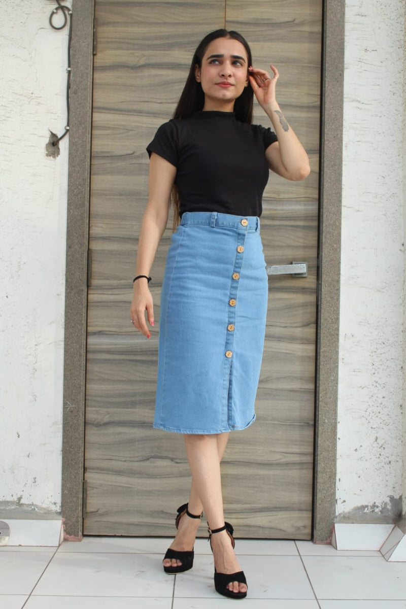 New designer trendy and stylist woolen button denim fabric skirts  for girls and women .