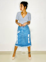 New designer trendy and stylist women funky denim fabric long skirts for girls and women .