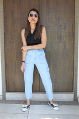 new arrival 2 button 2 pocket mom fit jeans  for girls and women