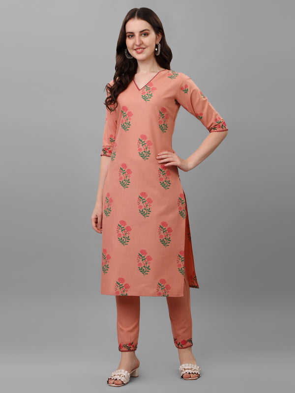pink cotton designer kurta set