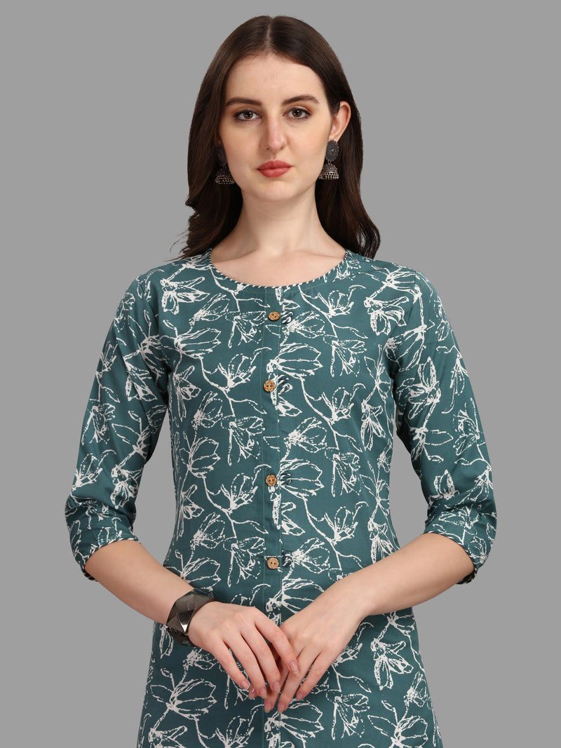 Women's Olive Color Cotton Kurti With Pant