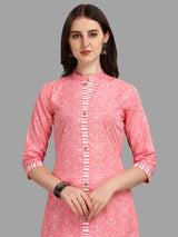 Women's Pink Color Cotton Kurti With Pant