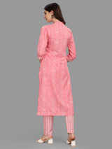 Women's Pink Color Cotton Kurti With Pant