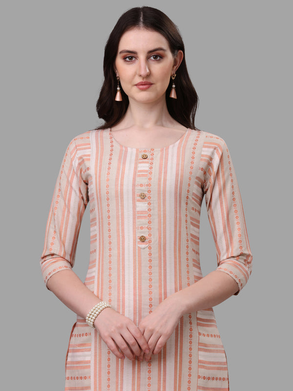 Women's Onion Color Cotton Kurti With Pant