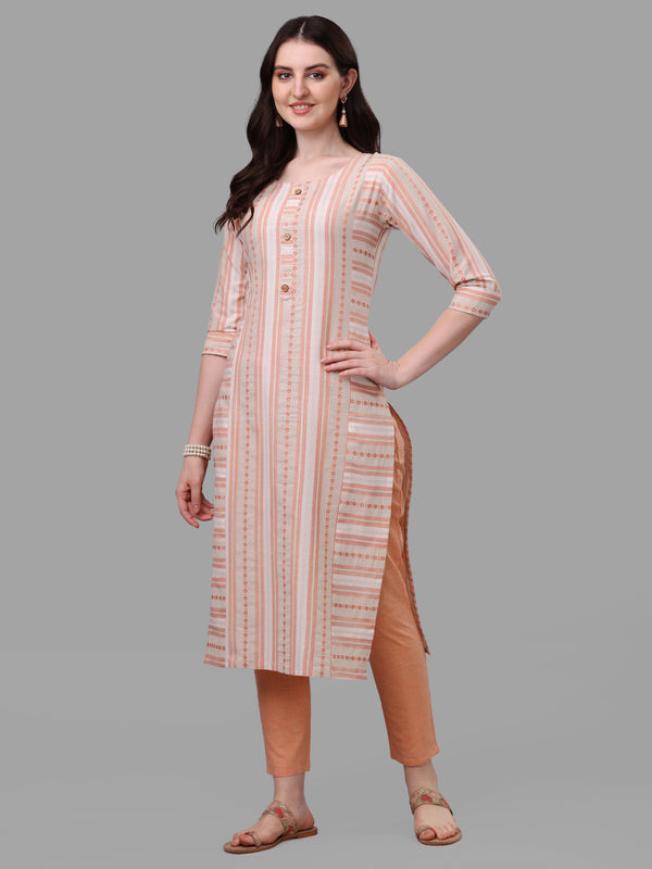 Women's Peach Color Cotton Kurti With Pant