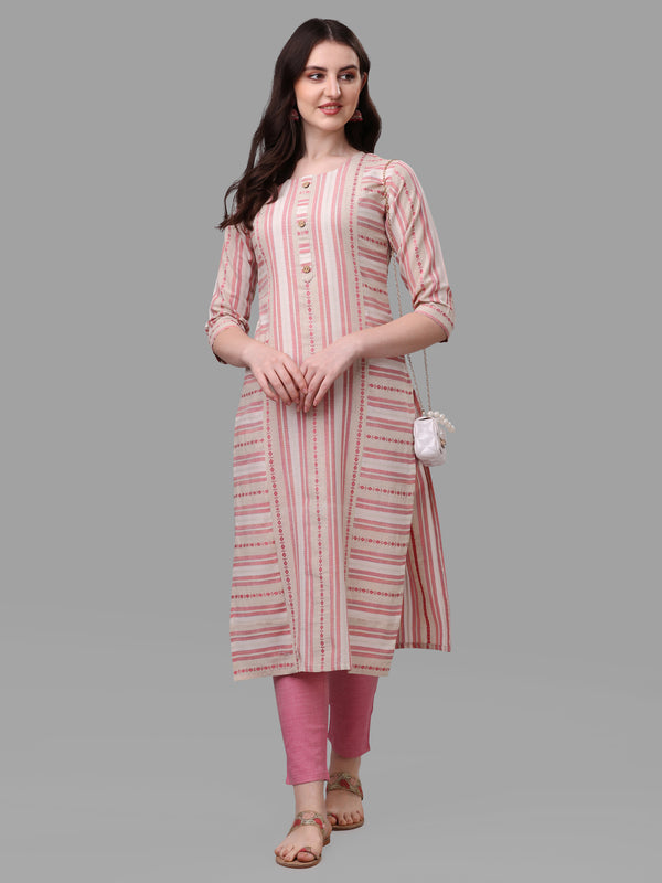 Women's Pink Color Cotton Kurti With Pant