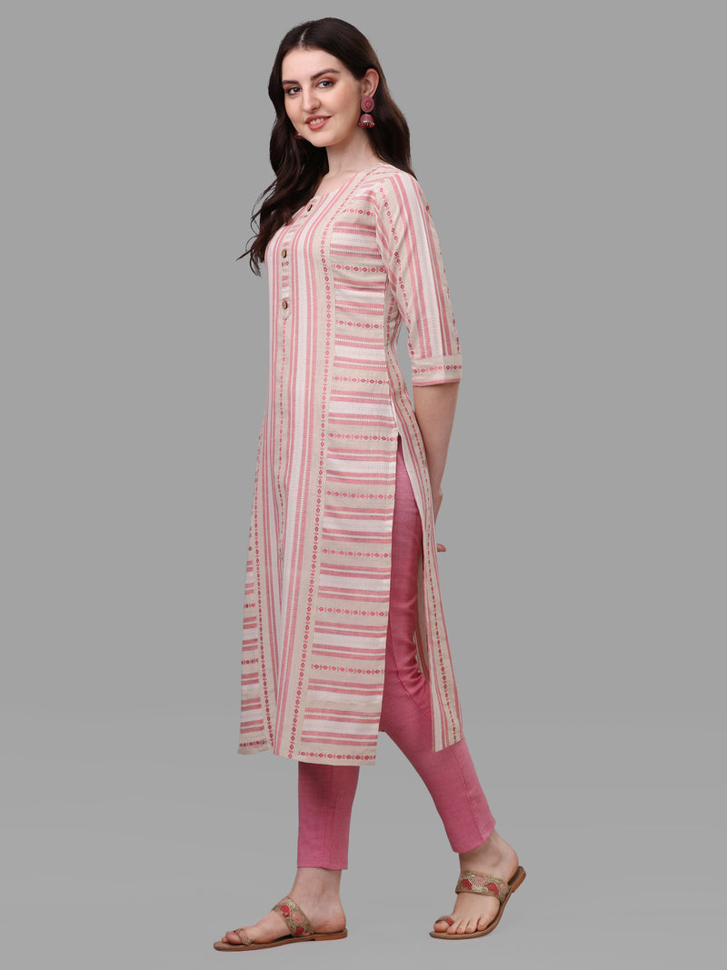 Women's Pink Color Cotton Kurti With Pant