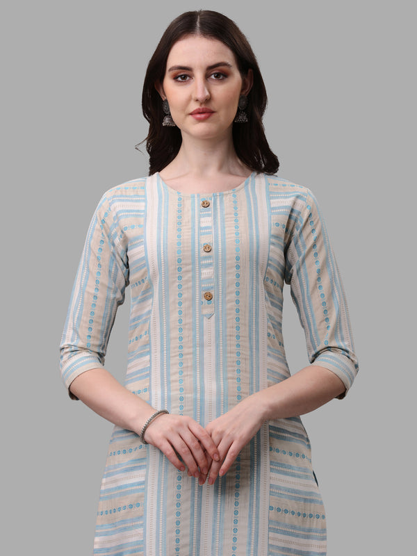 Women's Sky Color Cotton Kurti With Pant